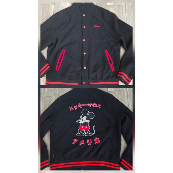 Disney x Forever 21 Mickey Mouse Button up Black Varsity Bomber Jacket Size XL - Picture 1 of 14